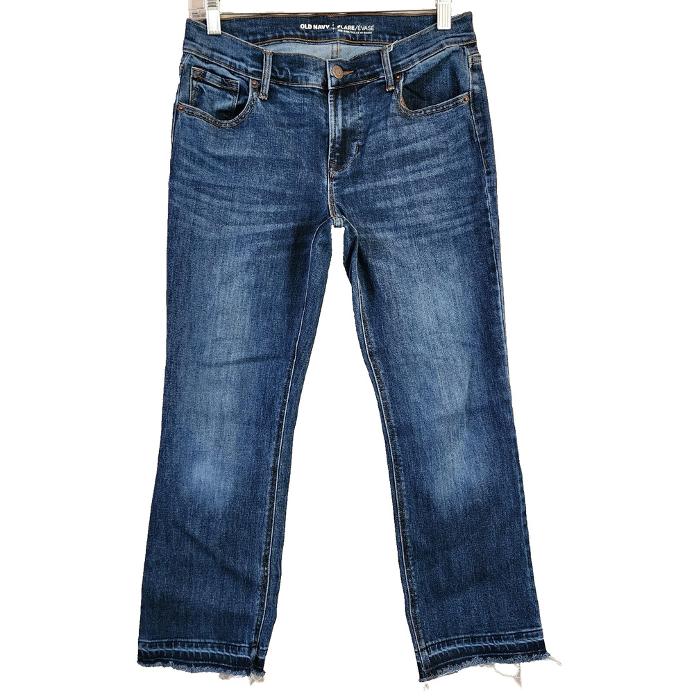 Old Navy Womens Crop Cut Off Jeans Size 4 Blue Mid Rise Stretch Straight Leg
